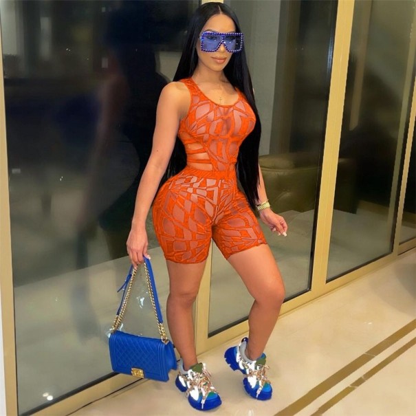 Débardeur et shorts transparents pour femmes orange L