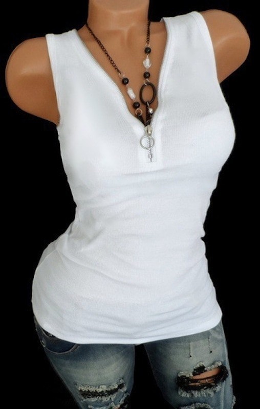 Débardeur femme avec zip blanc 4XL