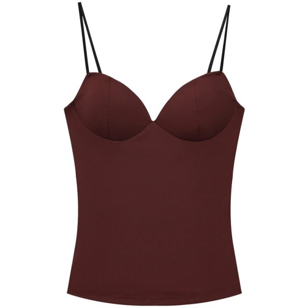 Débardeur femme uni à décolleté en V à fines bretelles top léger en polyester coupe confortable pour l'été au quotidien bordeaux S