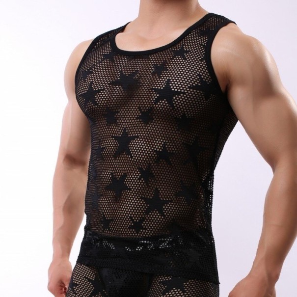 Débardeur transparent pour hommes avec des étoiles T1995 noir XS
