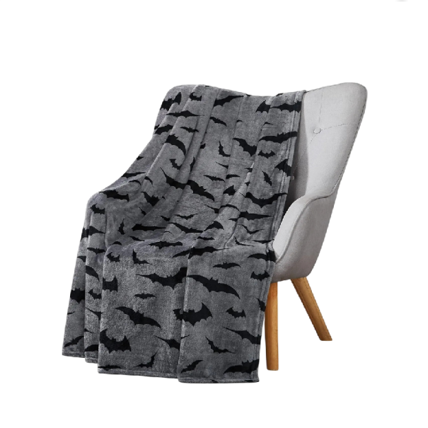 Decke mit 3D-Druck von Fledermäusen 130 x 150 cm 100% Flanell pillenfrei grau mit schwarzem Muster für Sofa und Bett