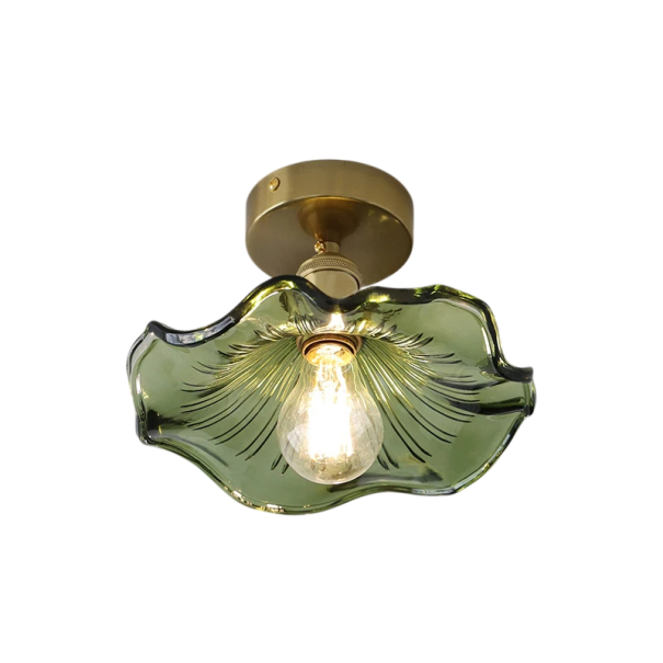 Deckenleuchte 19 x 23 cm mit einer Basis von 10 cm, Glasschirm in Form eines Kelchs, Fassung E27, für Flur, Küche oder Gang grün