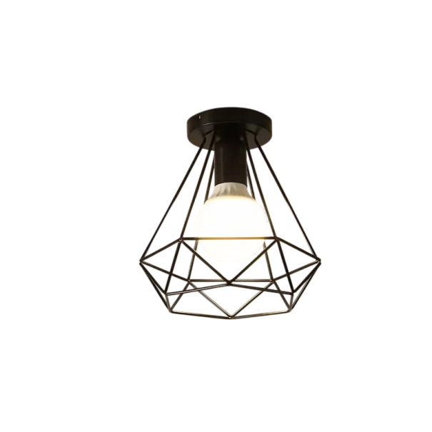 Deckenleuchte aus Metall mit Käfigschirm in Diamantform und E27-Fassung, schwarz, Breite 25 cm und Höhe 27 cm, für Flur oder Schlafzimmer