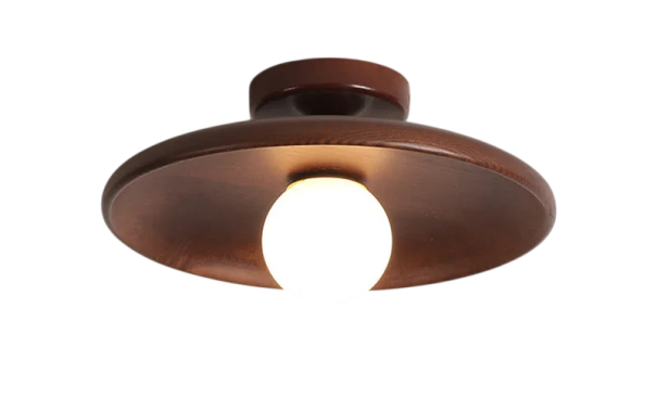 Deckenleuchte mit Holzgehäuse und kugelförmigem PVC-Schirm, Fassung G9, in brauner Farbe, Durchmesser 28 cm und Höhe 15 cm, für das Wohnzimmer braun