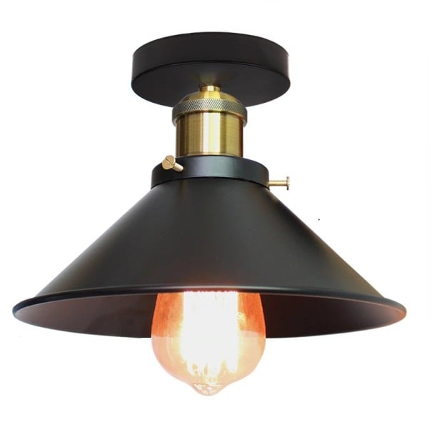 Deckenleuchte Retro industrieller konischer Schirm Durchmesser 22 cm Metall schwarz Fassung E27 für Schlafzimmer Wohnzimmer und Cafés