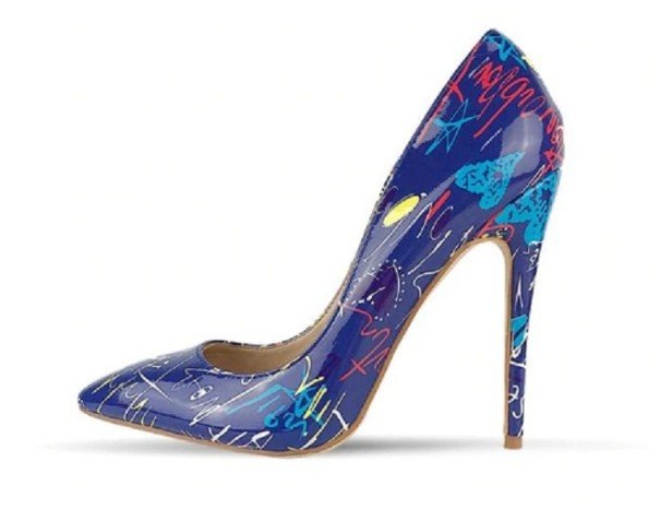 Décolleté da donna con stampa J2387 blu 40