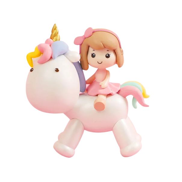 Decoração de bolo Unicórnio com rapariga 7,5 cm Figura para bolo Decoração de aniversário com tema de fantasia Festa infantil Estilo de conto de fadas 1