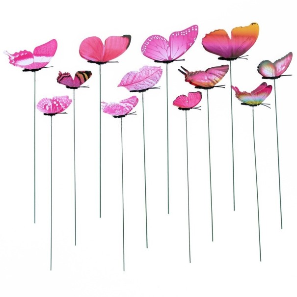 Decoração de espetar borboleta 12 pcs rosa