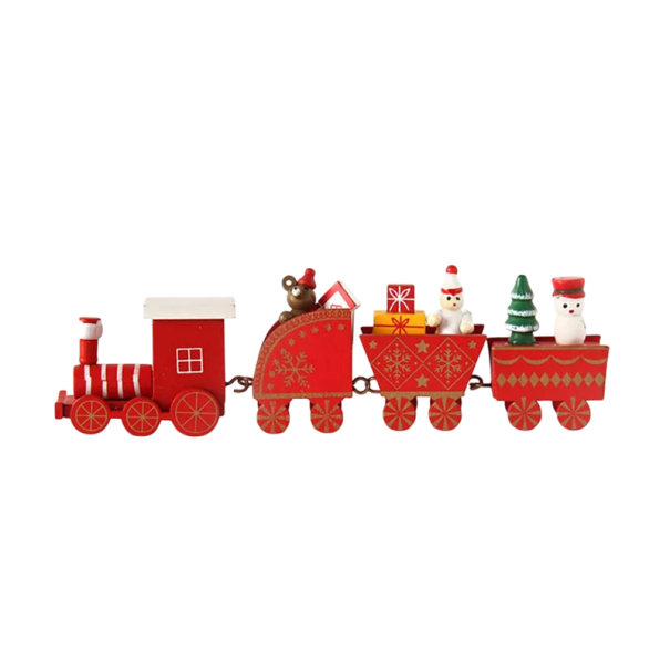 Decoração de Natal em Madeira Locomotiva com 3 Vagoes 24,5 x 6,5 cm Comboio Pintado à Mão com Presentes e Figuras em Caixa de Presente vermelho