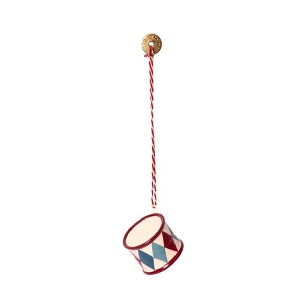 Decoração de Natal metálica musical em forma de tambor Pendente suspenso pintado à mão para árvore de Natal Ornamento festivo tradicional 1