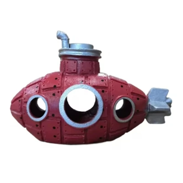Decoração para aquário 12 x 5,5 x 8 cm Submarino em resina Caverna para peixes Refúgio para seres aquáticos Seguro complemento para aquário vermelho