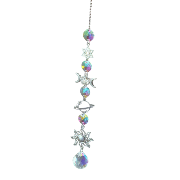 Decoración colgante de cristal Luna, sol y planeta Reflejos de arcoíris Carillón de viento Accesorio de interior 1