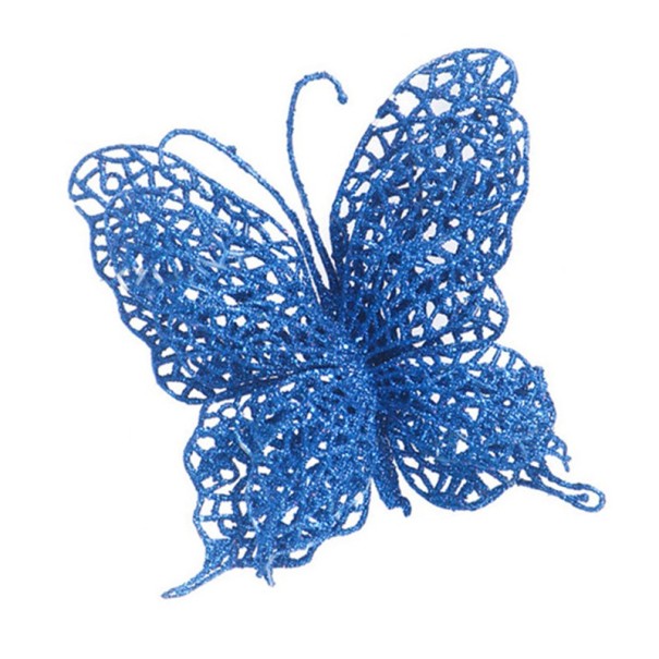 Decoración navideña mariposa 6 uds. azul