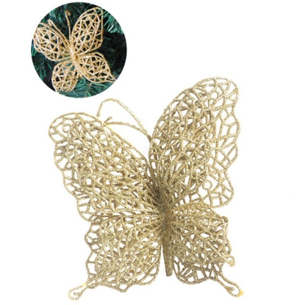 Decoración navideña mariposa 6 uds. dorado