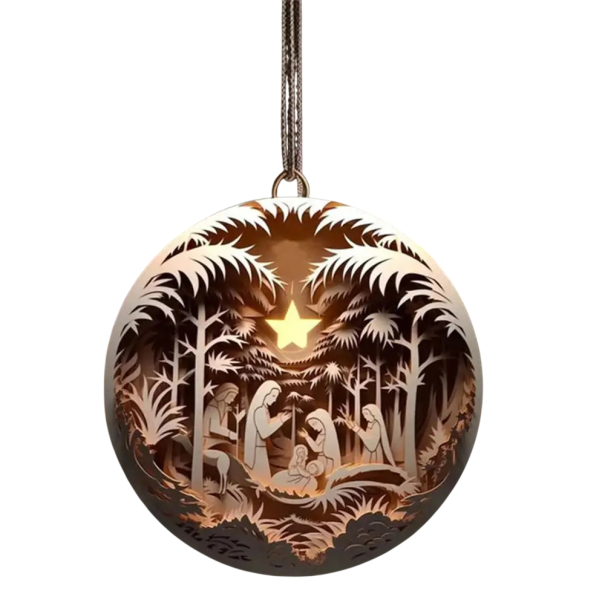 Decoración redonda 2D de acrílico 8 x 8 cm Belén Estrella dorada Placa colgante Adorno navideño para interiores y exteriores Regalo del Nacimiento 1