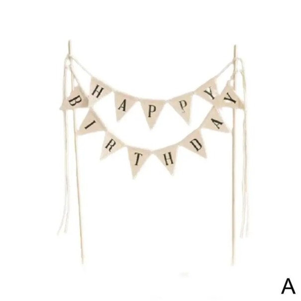 Decoración rústica para tarta con letras de Feliz Cumpleaños Guirnalda de tela natural con banderines Palitos de madera Estilo vintage 1
