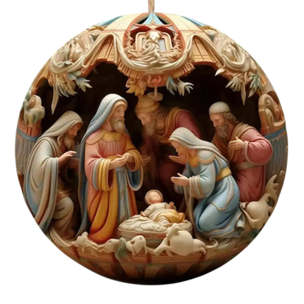 Decorație de Crăciun suspendată din acril 2D 8 x 8 cm Ornament rotund Betleem Iisus Fecioara Maria Sf. Iosif Cei Trei Magi Placă de Crăciun pentru brad 1
