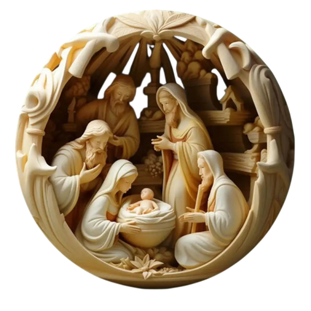 Decorație rotundă 2D din acril 8 x 8 cm Betleem plăcuță suspendată Iisus Fecioara Maria Sf. Iosif Cei Trei Magi Ornament de Crăciun pentru interior 1