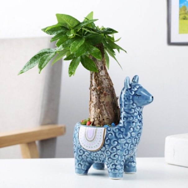 Decoratieve bloempot in de vorm van een lama donkerblauw 1