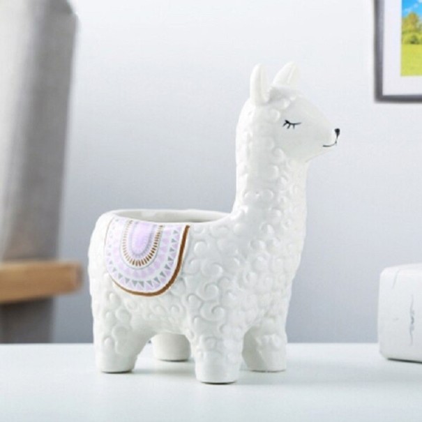 Decoratieve bloempot in de vorm van een lama wit 1