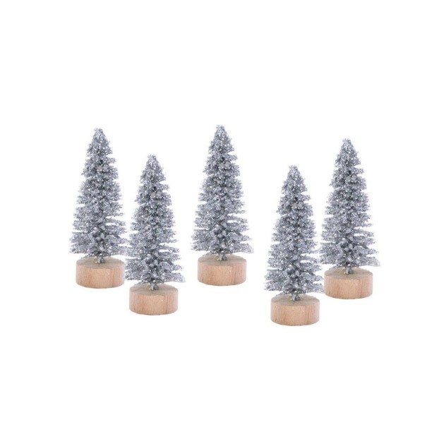 Decoratieve bomen 5 cm 5 stuks zilver