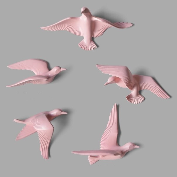 Decoratieve duiven voor aan de muur 5 stuks roze