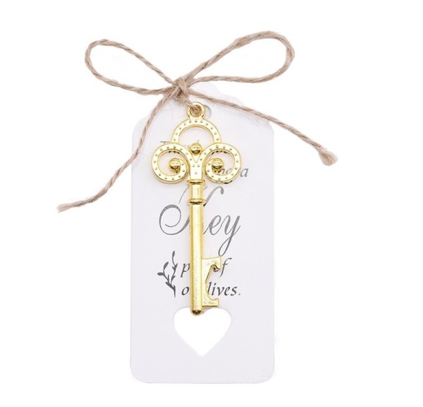 Decoratieve flesopener in de vorm van een sleutel goud