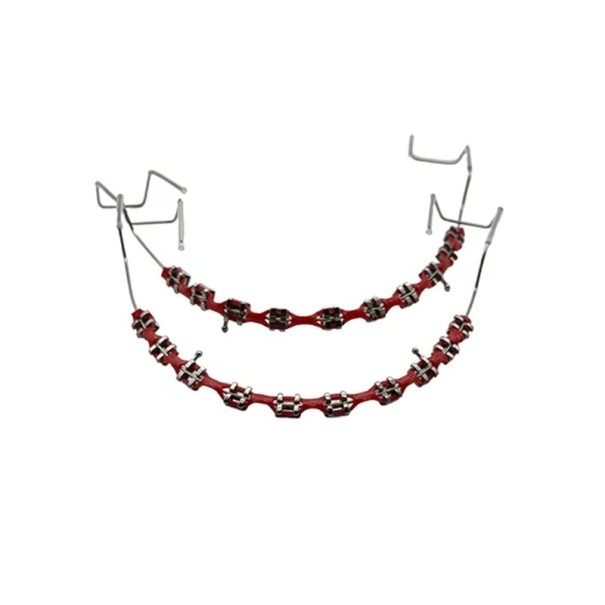Decoratieve tand valse beugels 5 x 4,6 cm Paar beugels met haak en metalen draad Tijdelijke tandversiering met doosje rood