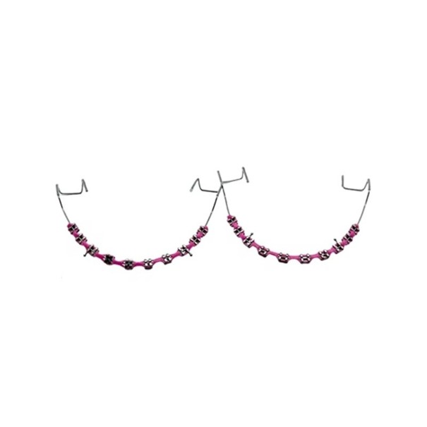 Decoratieve tand valse beugels 5 x 4,6 cm Paar beugels met haak en metalen draad Tijdelijke tandversiering met doosje roze