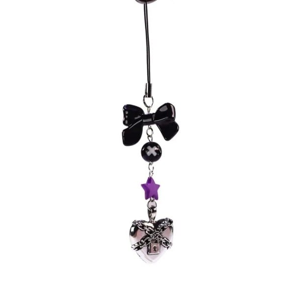 Decoratieve telefoonhanger met een zwarte strik, ster en hart Ketting voor mobiel, snoer voor telefoon, versiering voor rugzak, camera 1