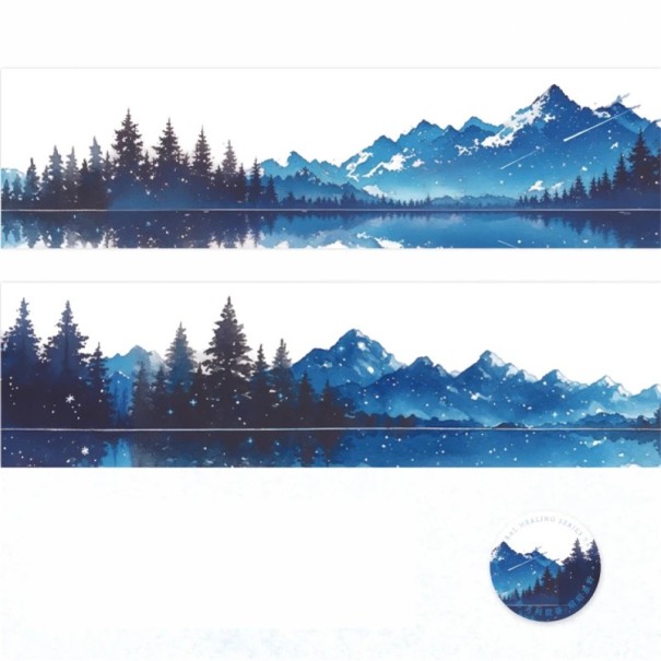 Decoratieve waterdichte tape 4 x 4,5 x 200 cm Motief bergen en bossen landschap DIY versiering voor beker schrift dagboek creatieve decoratie donkerblauw