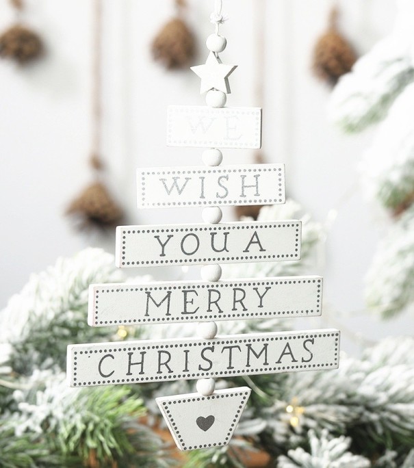 Décoration arbre de Noël en bois blanc