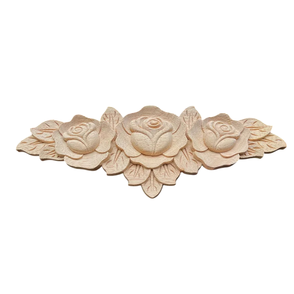 Décoration en bois sculpté pour meubles ornement floral triple 23 × 9 cm bois massif naturel application sur les façades des tiroirs 1