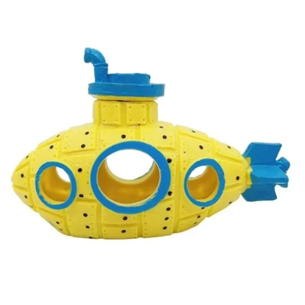 Décoration pour aquarium 12 x 5,5 x 8 cm Sous-marin en résine Grottes pour poissons Abri pour animaux aquatiques Accessoire d'aquarium sûr jaune