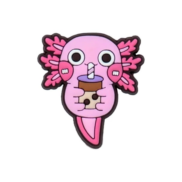 Décoration pour crocs axolotl avec bubble tea 2–3 cm ornement en PVC rose pour chaussures crocs accessoire de personnalisation de chaussures 1