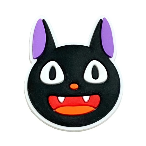Décoration pour crocs chat animé avec la bouche ouverte ornement en PVC pour chaussures motif de chat noir avec des détails colorés pour chaussures 1