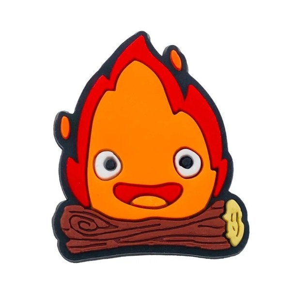 Décoration pour crocs feu de camp animé ornement en PVC pour chaussures motif orange-rouge avec bois pour un look original et une personnalisation des chaussures 1