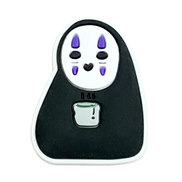 Décoration pour crocs personnage avec masque et thé ornements en PVC pour chaussures motif noir et blanc avec détails violets pour la personnalisation des chaussures 1