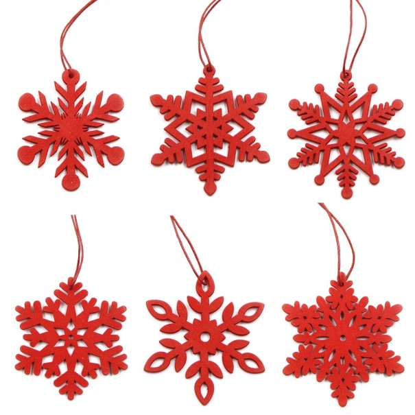 Décorations de Noël en bois 6 pièces rouge 1