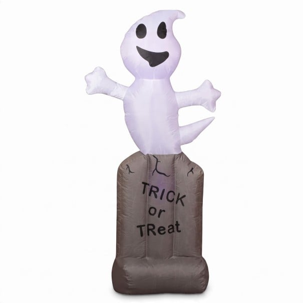 Decorațiune Halloween gonflabilă Fantomă pe mormânt cu iluminare LED Înălțime 1,5 m Priză EU Alb și gri Pentru grădină și interior 1