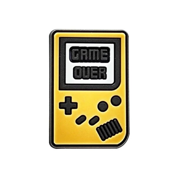 Decorațiune pentru crocsy consolă de joc Game Over 3–4 cm ornament din PVC pentru încălțăminte negru galben motiv retro de joc pentru personalizarea 1