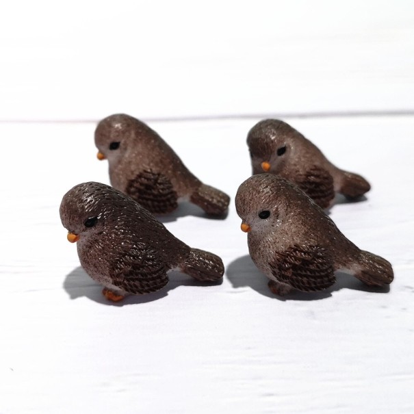 Decorative Birds 4 pcs coffee brown