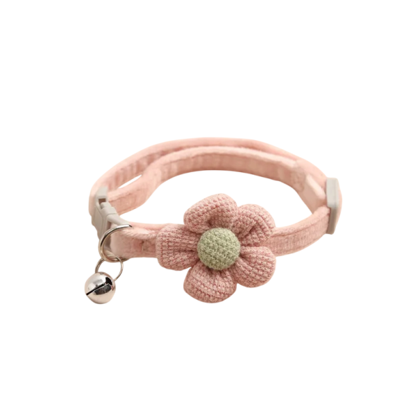 Decorative Collar for Cats and Small Dogs with Flower and Bell Adjustable Textile Collar Autumn and Winter Use pink