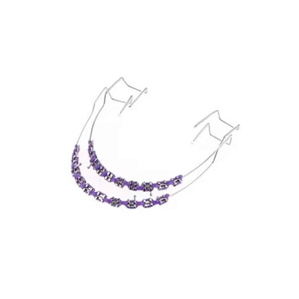 Decorative Dental Fake Braces 5 x 4.6 cm Pair of Braces with Hook and Metal Wire Temporary Dental Ornament with Box purple