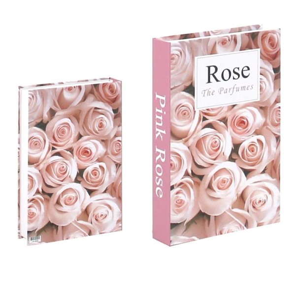 Decorative Fake Book with Storage Space – Openable Decoration with Pink Rose Design 1