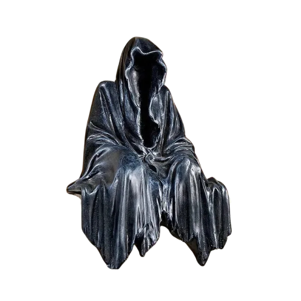 Decorative Figure of a Cloaked Figure 13 cm Plastic and Resin Black Garden Decoration for Wall or Flower Bed Edge 1