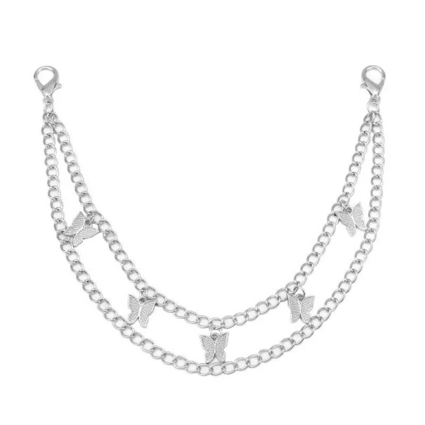 Decorative Handbag Chain Silver Double Chain with Butterflies Metal Alloy Elegant Decorative Handbag Accessory 1
