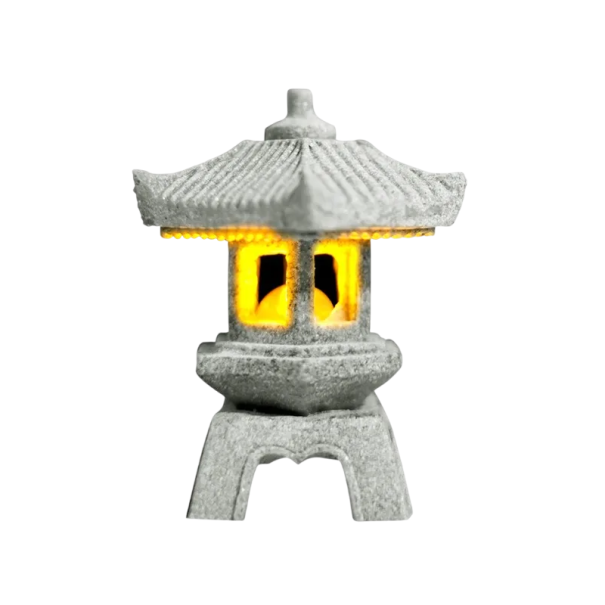 Decorative Outdoor Pagoda Figurine 6 x 7.2 cm Small Hexagonal Lantern with Warm White Light Garden LED Lighting Oriental Style 1
