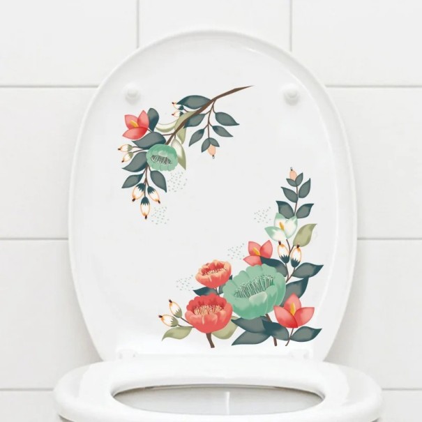 Decorative Toilet Seat Sticker 29 x 21 cm Flower and Leaf Motif Toilet Sticker Easy Application Natural Bathroom Decoration 1