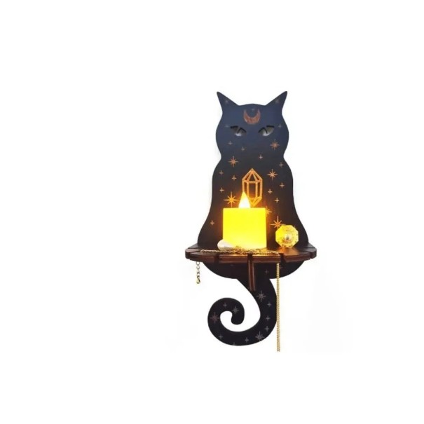 Decorative Wall Candle Holder 24 x 11 cm Wooden Shelf in the Shape of a Cat Mystical Home Decoration for the Wall 1